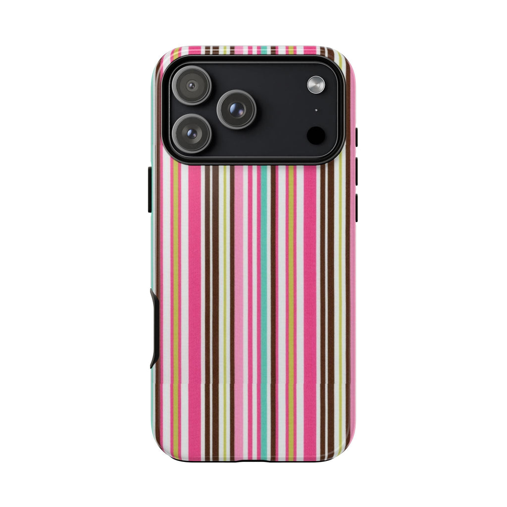 Kawaii striped phone case, multicolor vertical stripes with camera bump protection