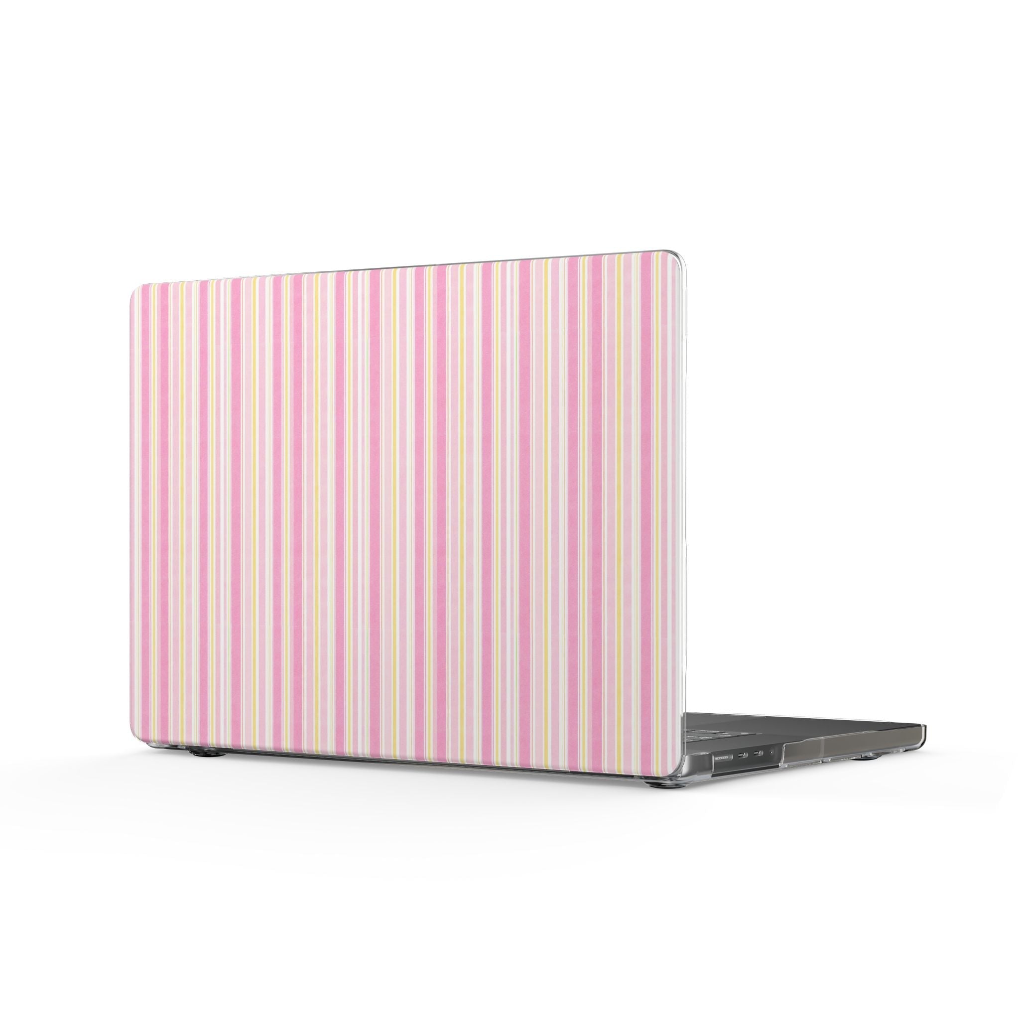 Hard shell MacBook cover with pastel vertical stripe pattern