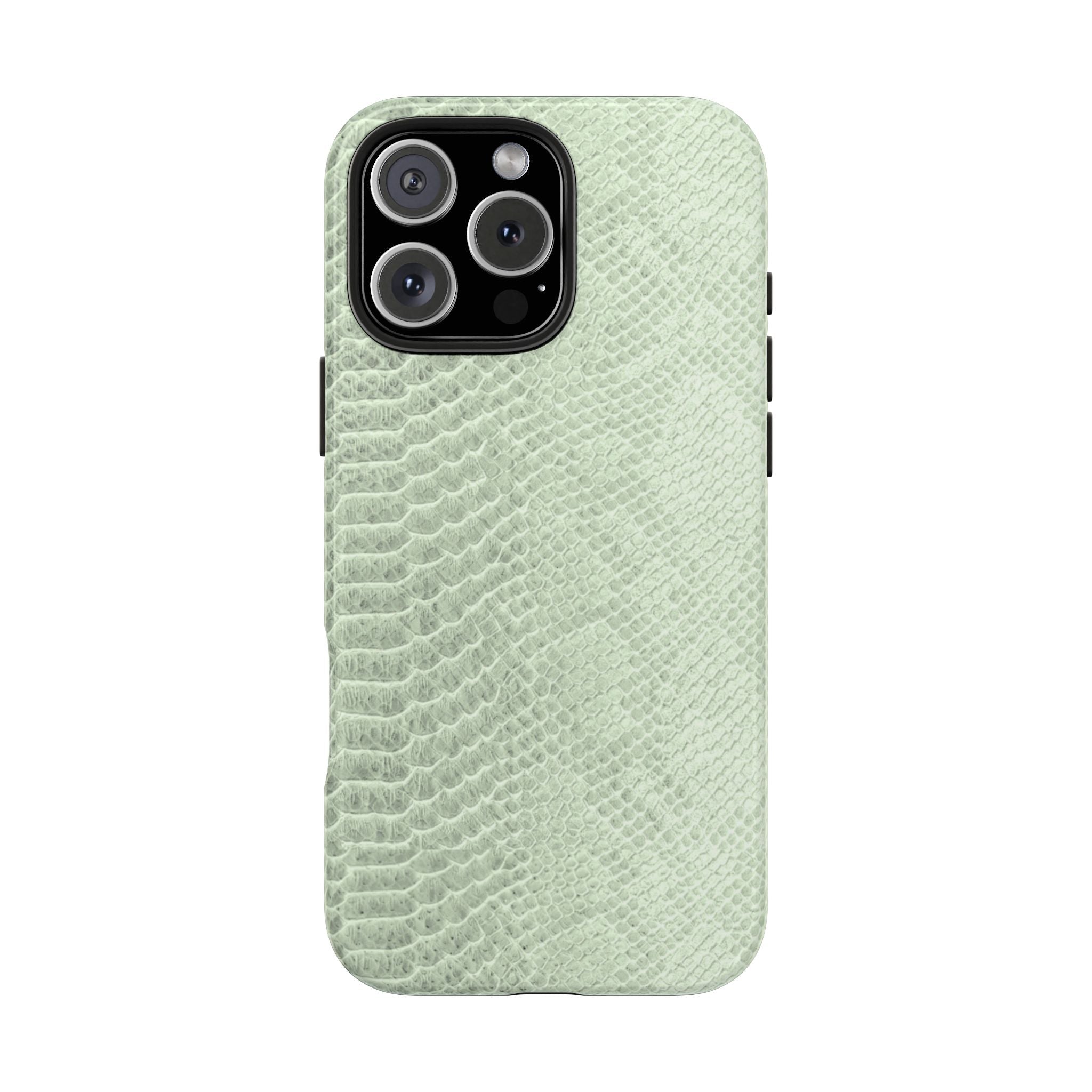 Light green python snake print phone case, phone-camera cutout with button openings