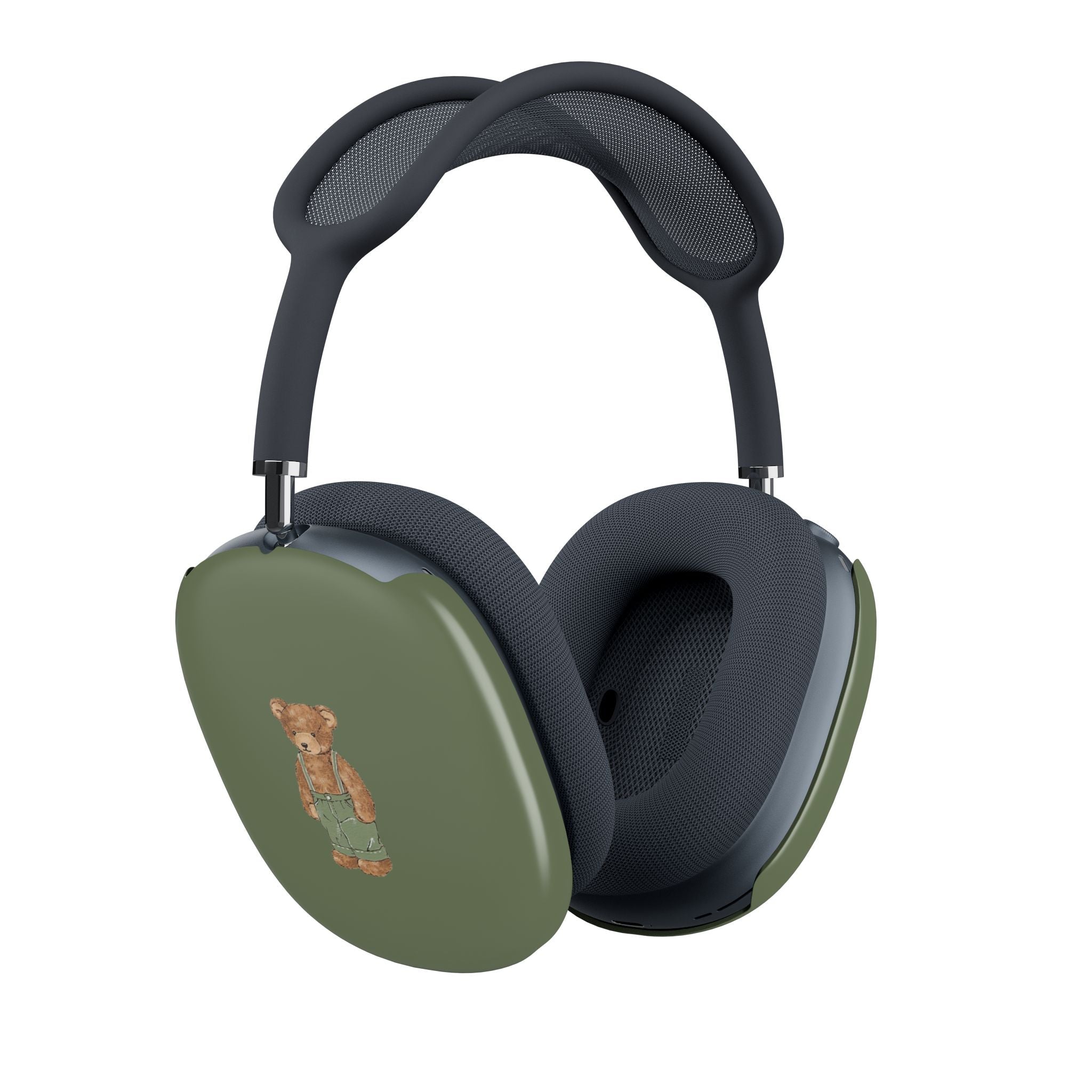 AirPods Max ear covers in light green with teddy bear graphic on both sides