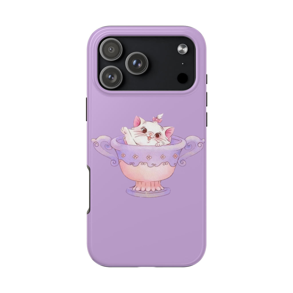 Lilac cat in a teacup phone case with raised camera cutout