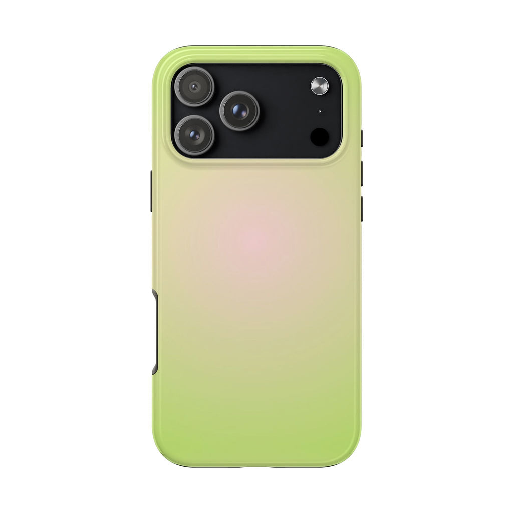 Lime green soft aura phone case showing camera bump and side cutouts