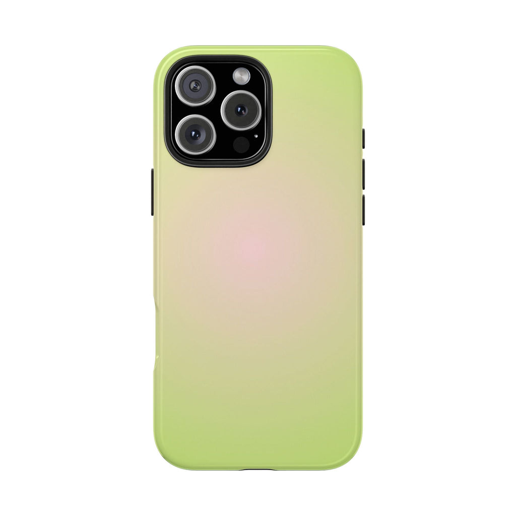Lime green soft aura phone case with raised camera cutout and protective edges