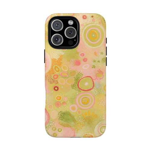 Lime Lagoon phone case with pastel citrus swirl pattern, glossy finish