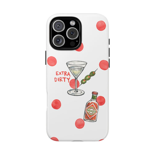 Limited edition martini phone case with red polka dots and bottle-and-cocktail graphic