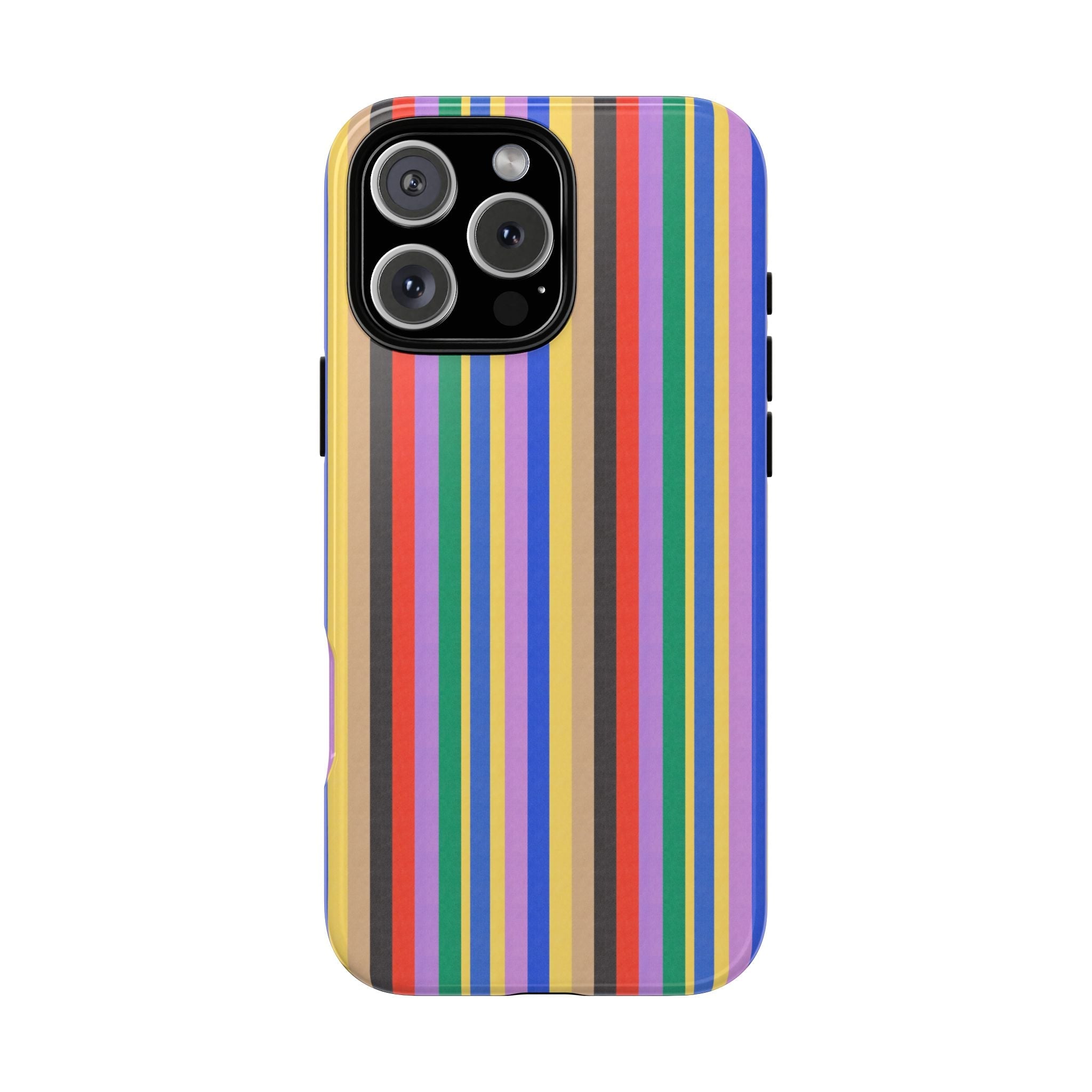 Lisbon striped phone case with vertical multicolor bands and camera cutout