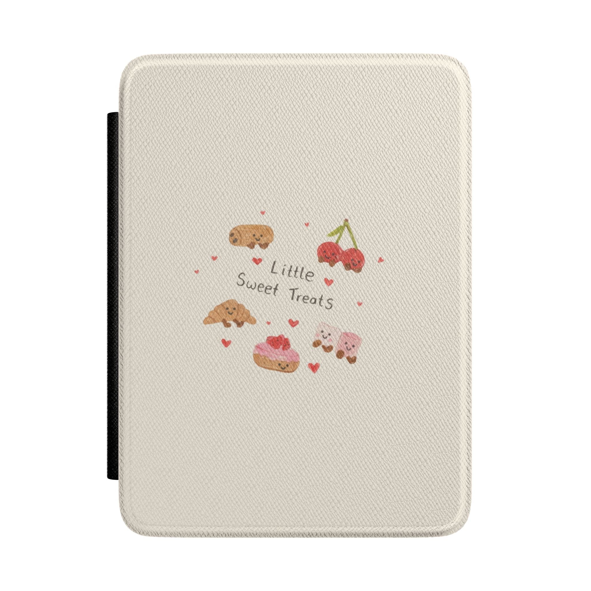 Beige hardcover Kindle case with Little Sweet Treats cupcake graphic