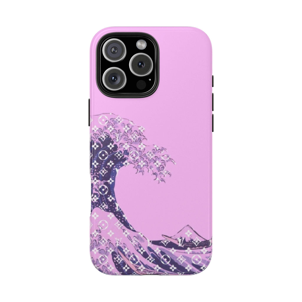 Pink LV Ocean phone case with purple wave scene and raised camera bezel