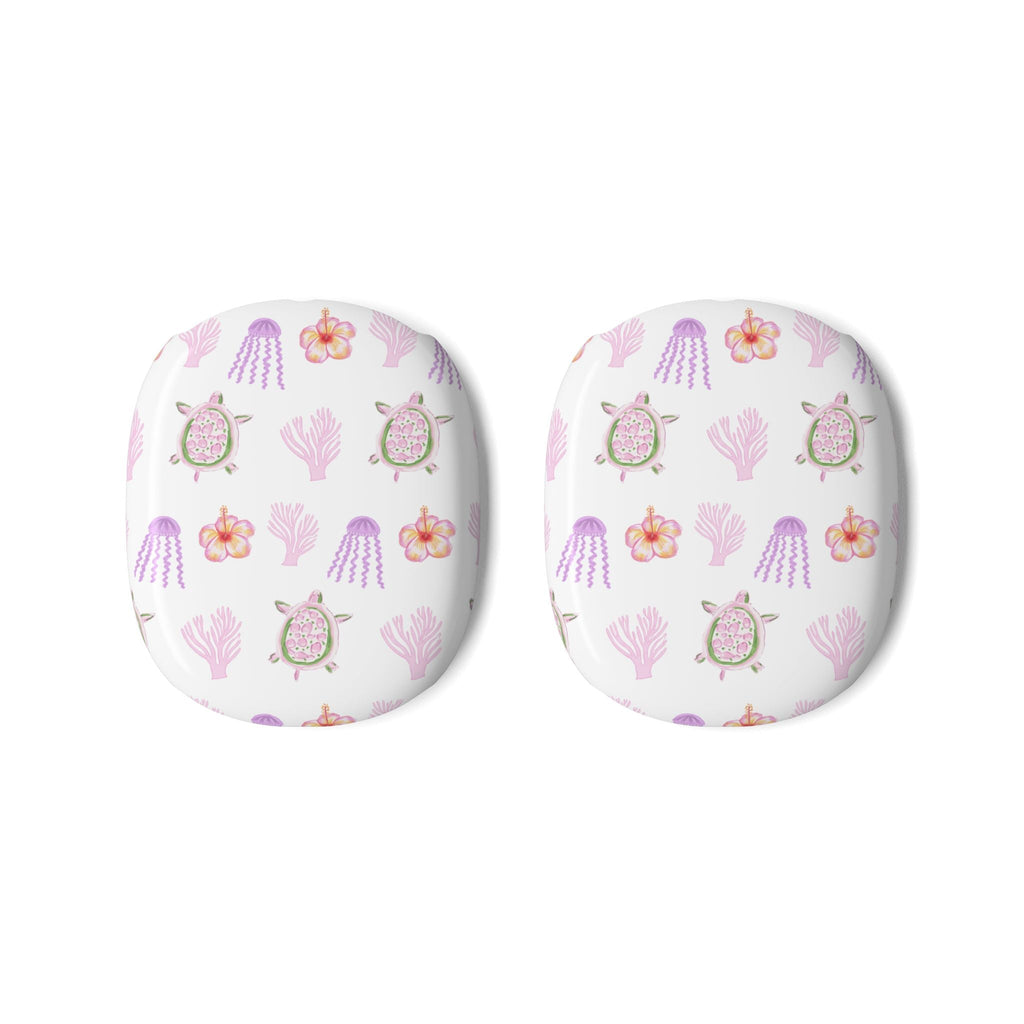 Set of two AirPods Max ear cup covers, white with purple and coral sea life