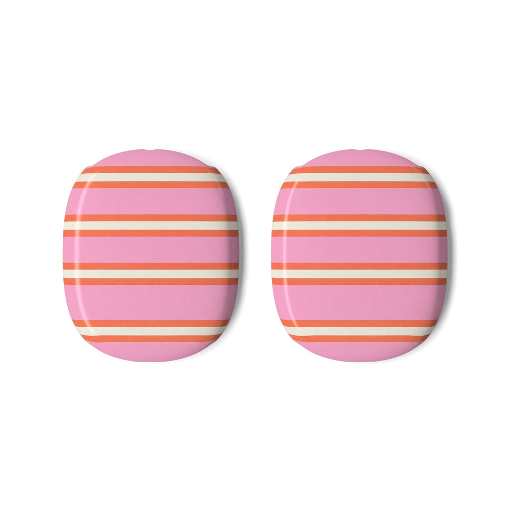 AirPods Max ear cup covers: two pink panels with orange and white stripes