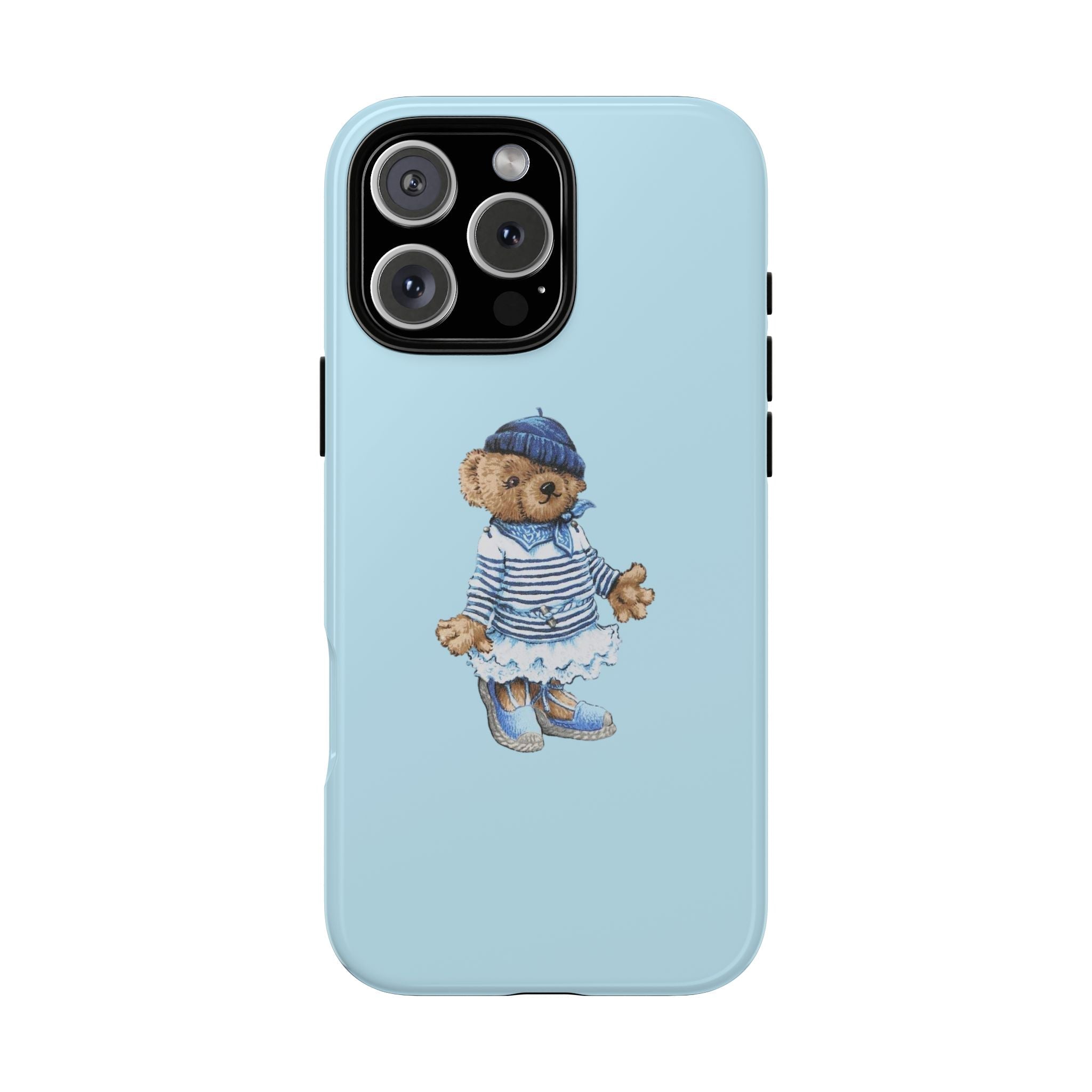 Light blue phone case with cute sailor teddy bear in striped dress and blue hat