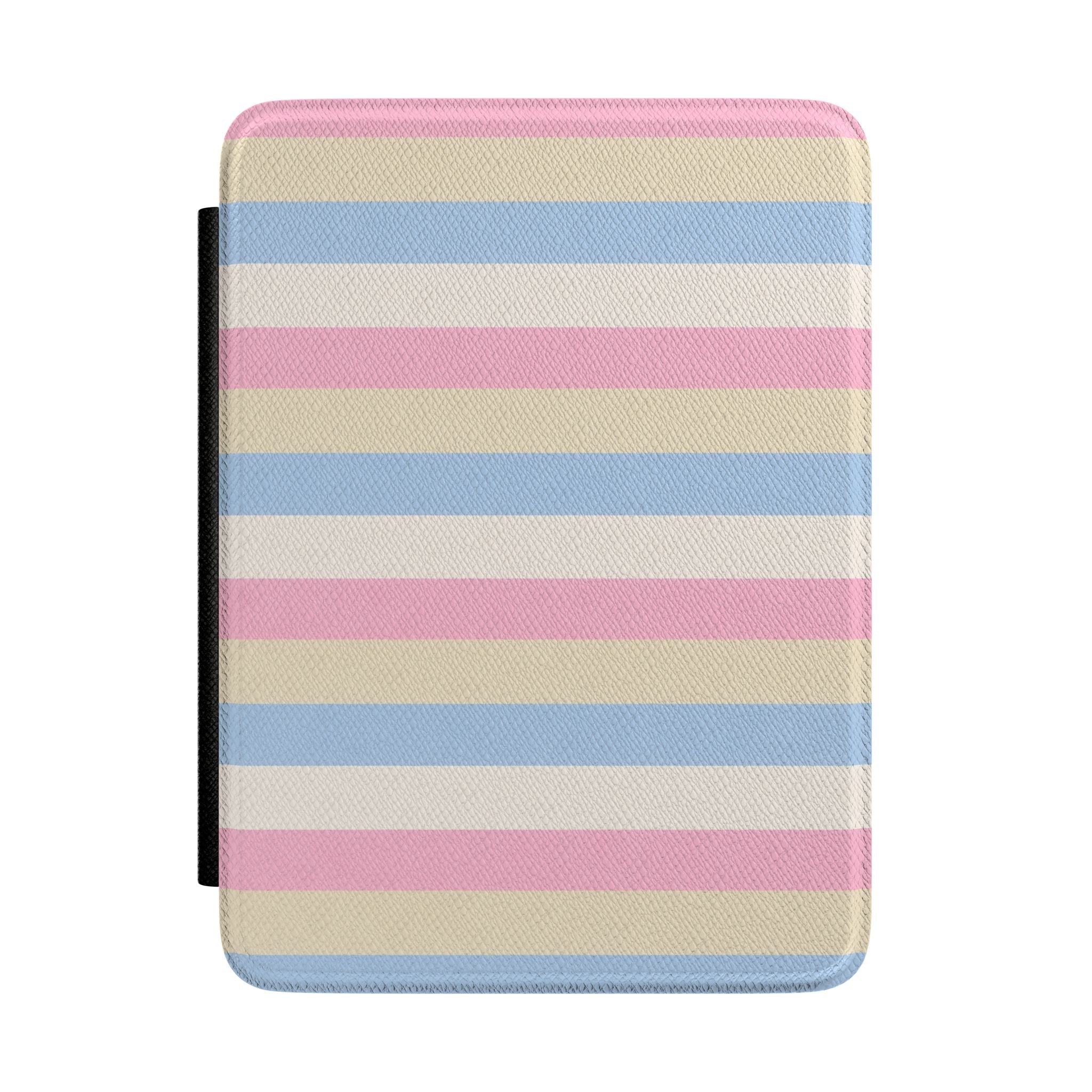 Marshmallow stripes Kindle hardcover case with pink, blue, and cream horizontal bands