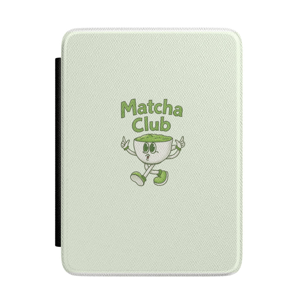 Matcha Club Kindle hardcover case, light mint with green tea mascot graphic