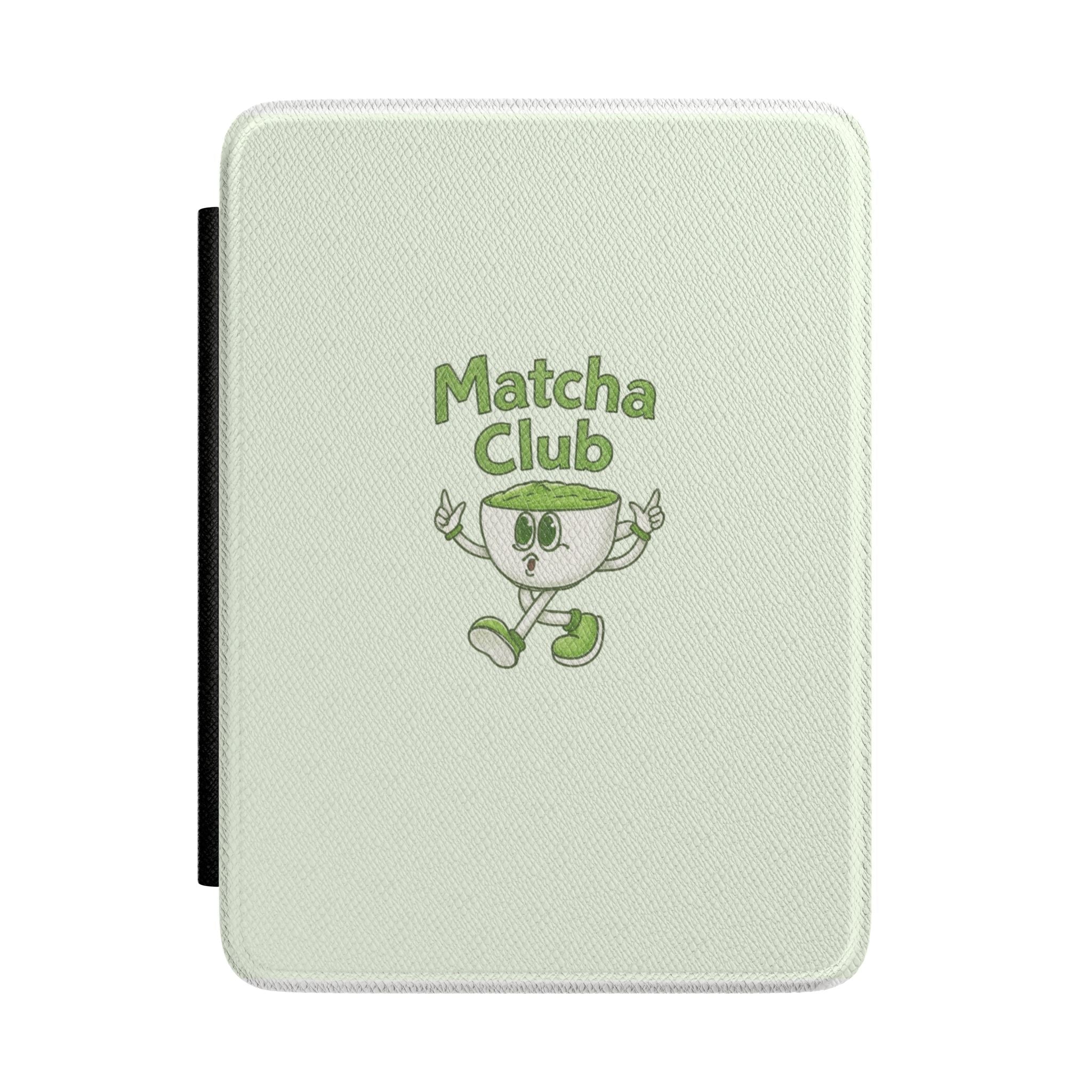 Matcha Club Kindle hardcover case, light mint with green tea mascot graphic