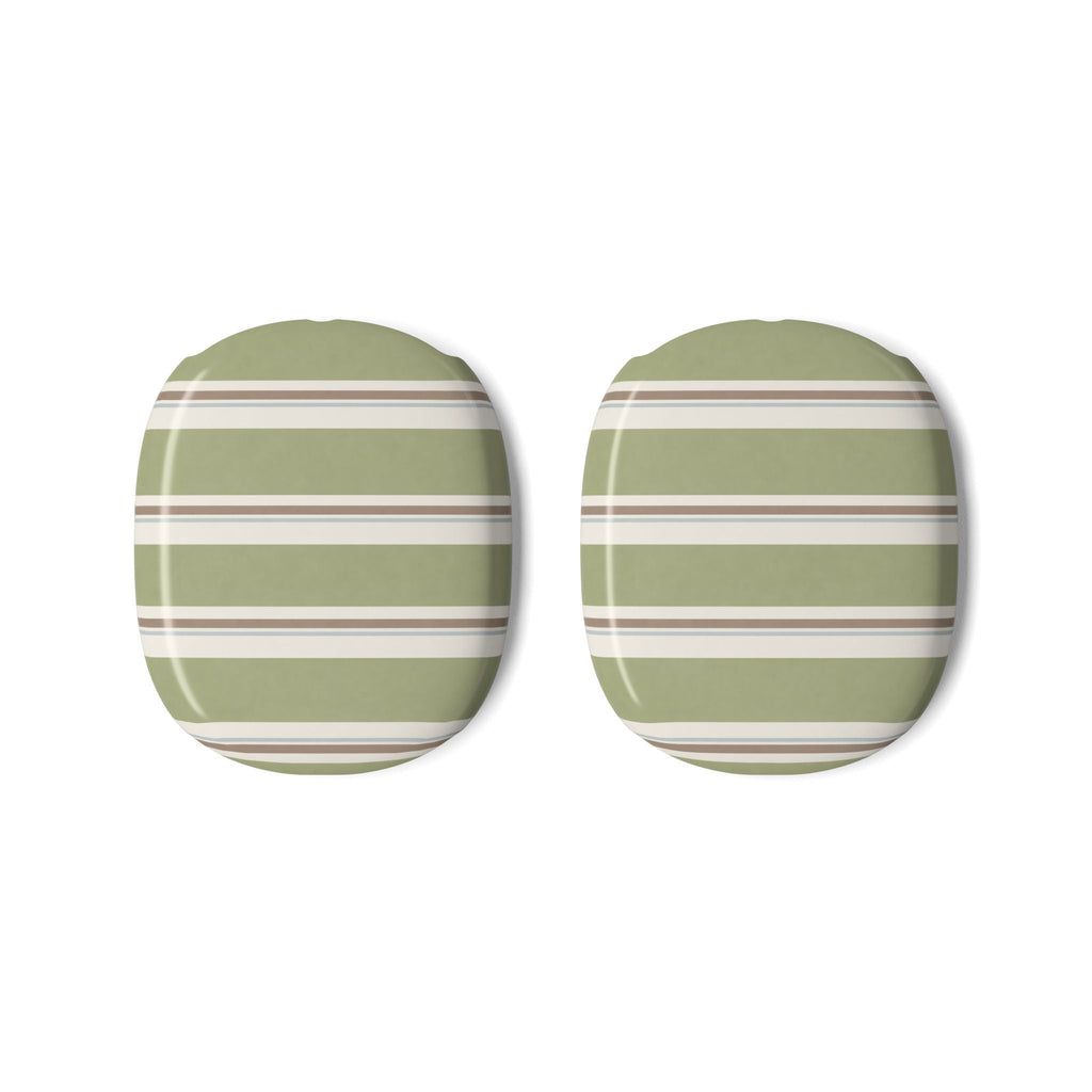 Pair of AirPods Max case covers, sage green and cream striped