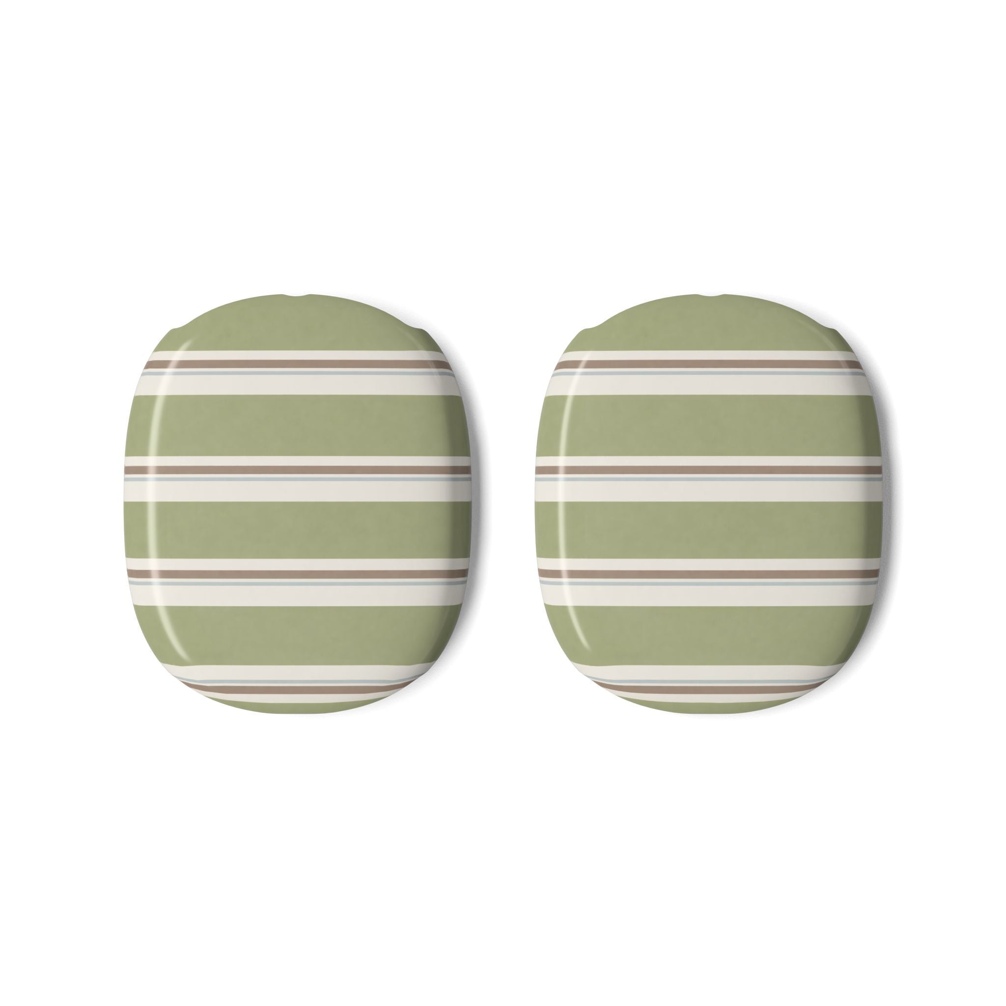Pair of AirPods Max case covers, sage green and cream striped