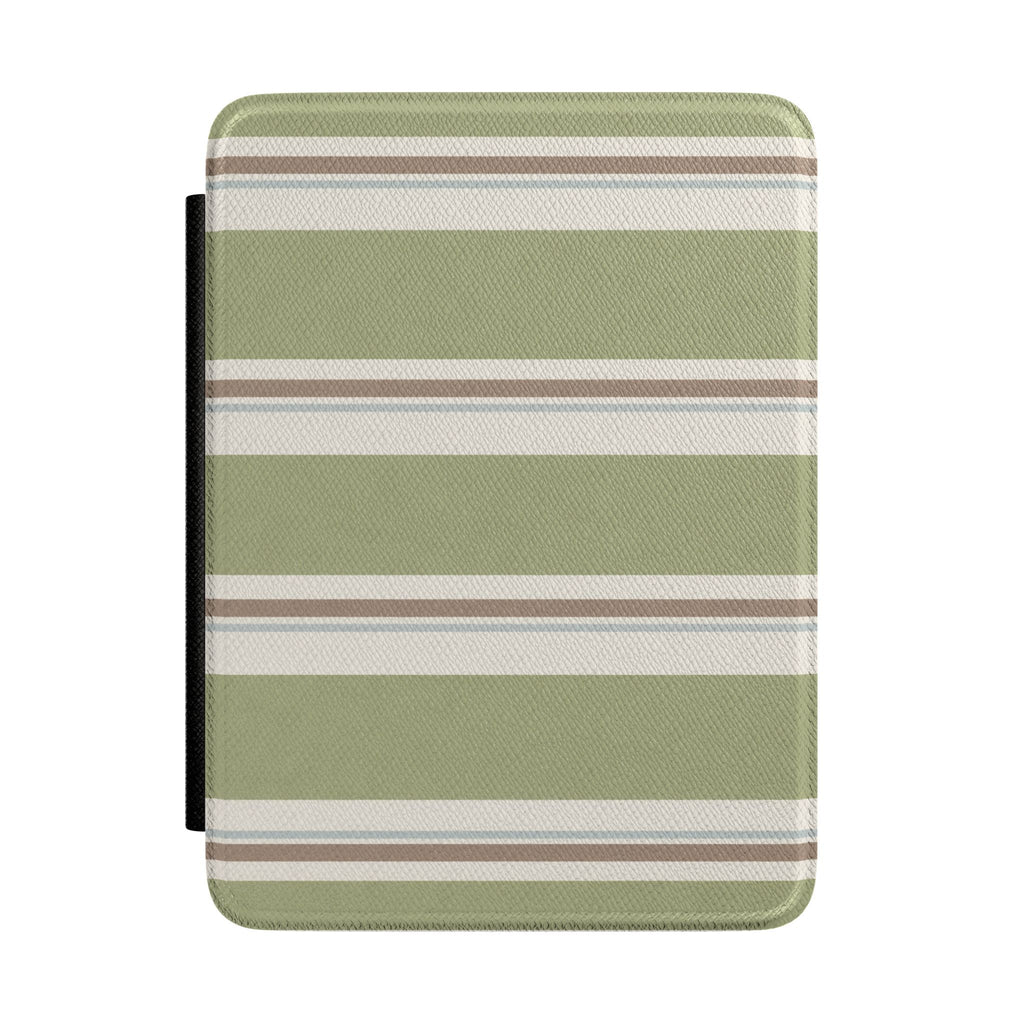 Matcha green and cream striped Kindle hardcover case