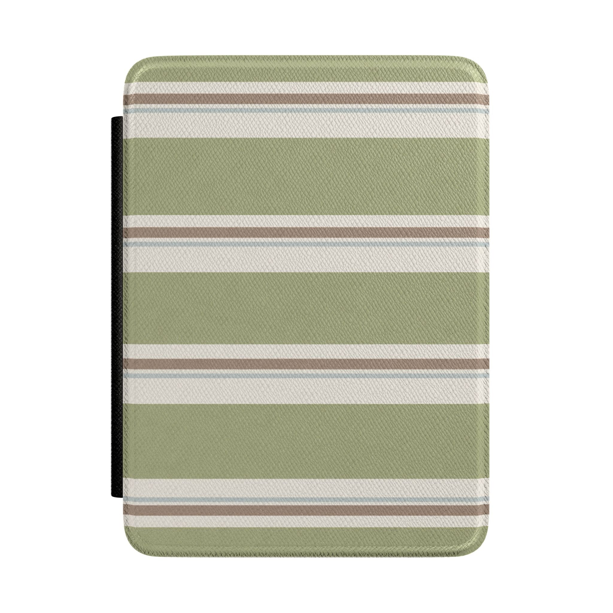 Matcha green and cream striped Kindle hardcover case