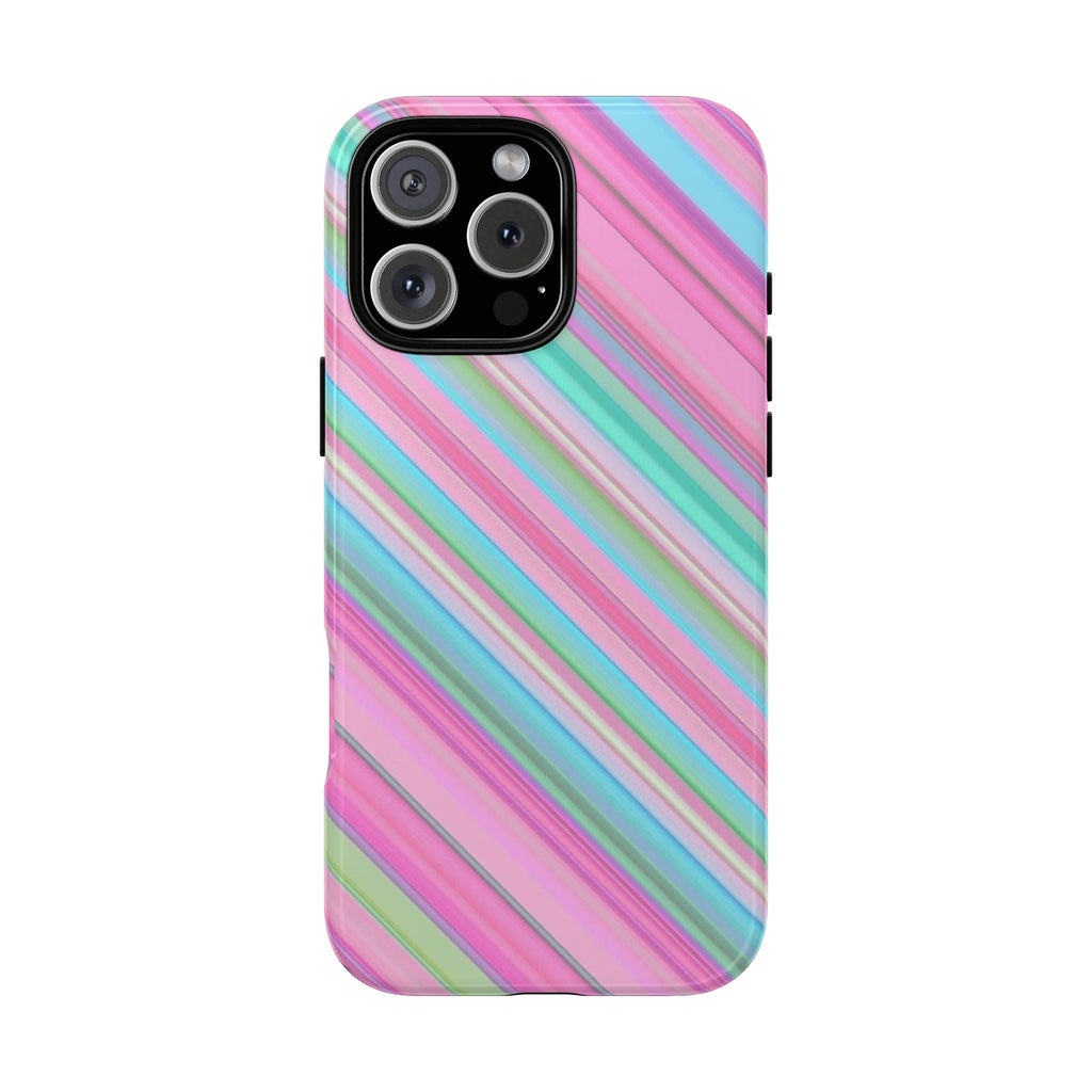 Rainbow diagonal striped phone case with raised camera cutout