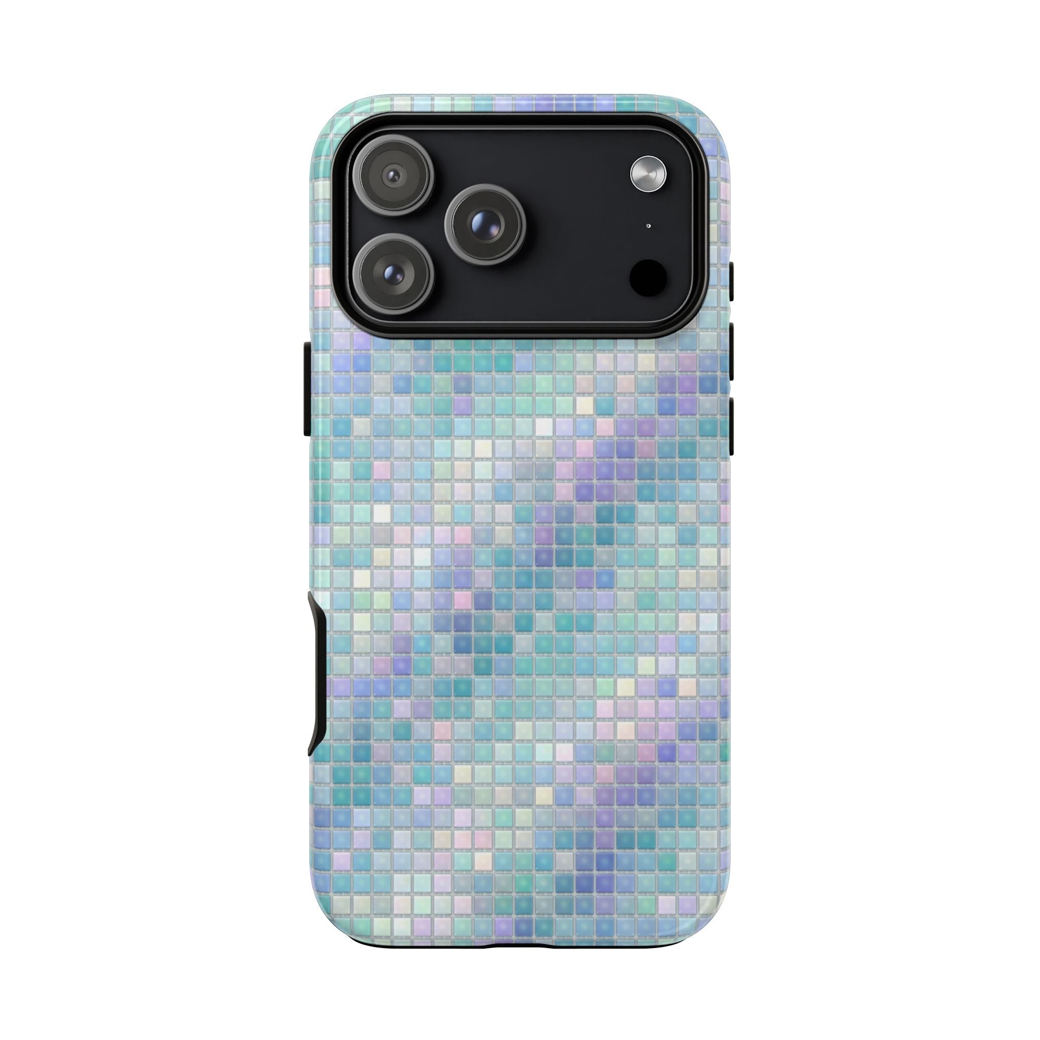 Mermaid mosaic phone case, multicolor tile design with raised camera bump