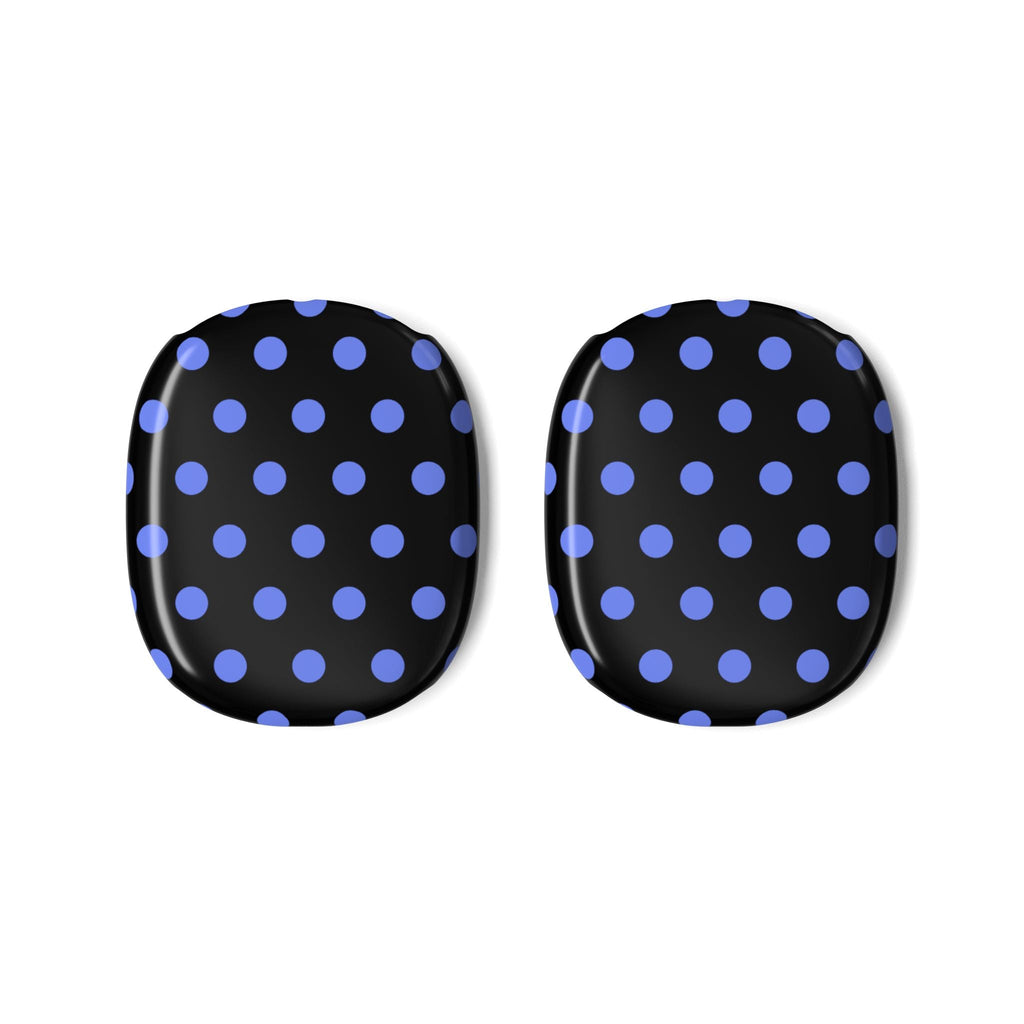 Two AirPods Max case cover ear pads, black with blue polka dots