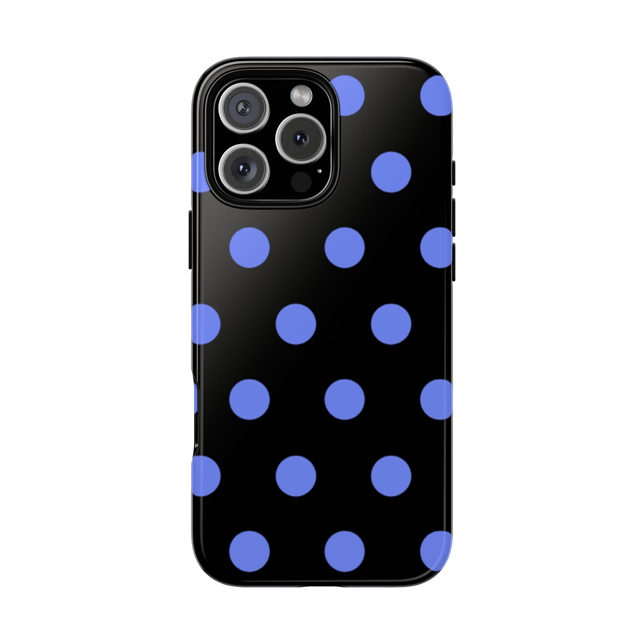 Black phone case with blue polka dots pattern