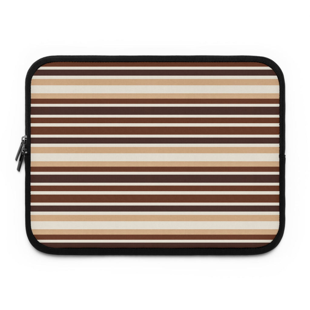 Striped neoprene tablet & laptop sleeve, black zippered edge, front view