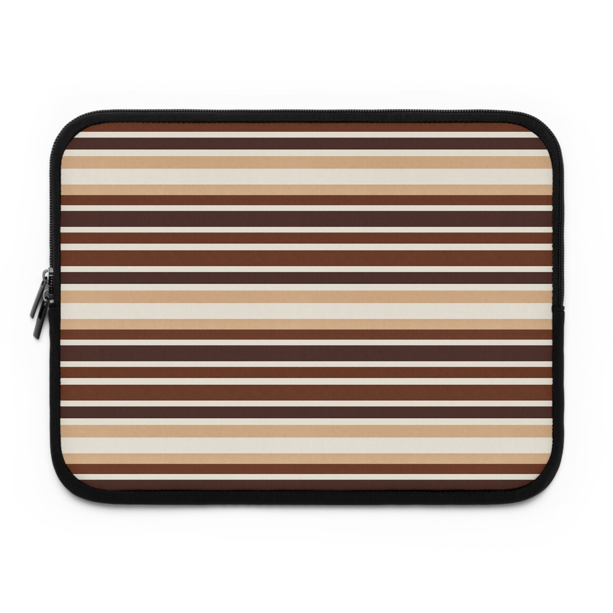 Striped neoprene tablet & laptop sleeve, black zippered edge, front view