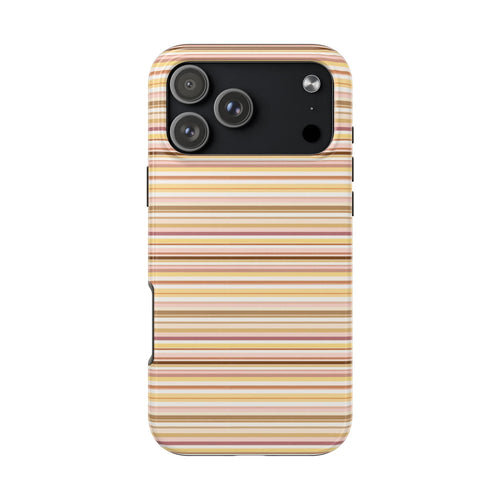 Yellow striped phone case with camera opening and smooth back, slim profile