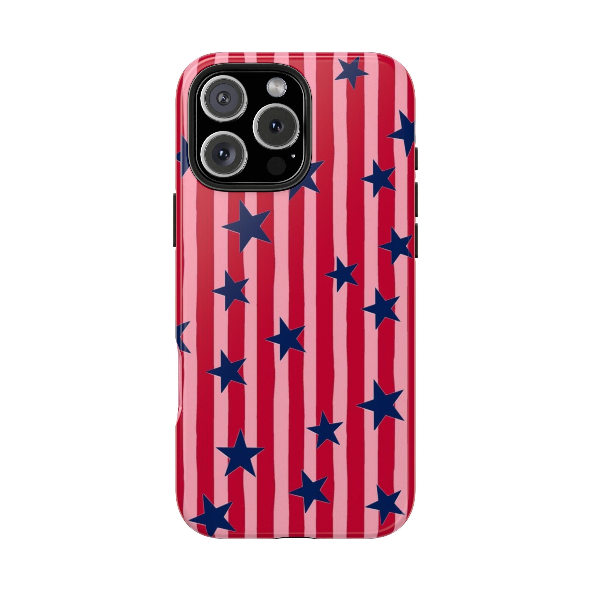 Red and white patriotic stars-and-stripes phone case with blue stars
