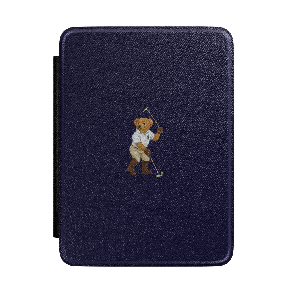 Navy Kindle hard cover case with teddy bear appliqué