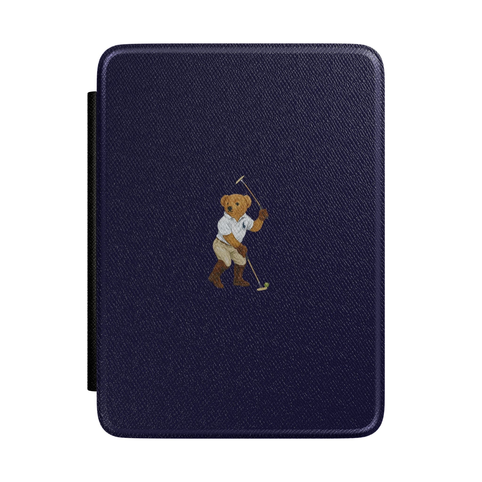Navy Kindle hard cover case with teddy bear appliqué