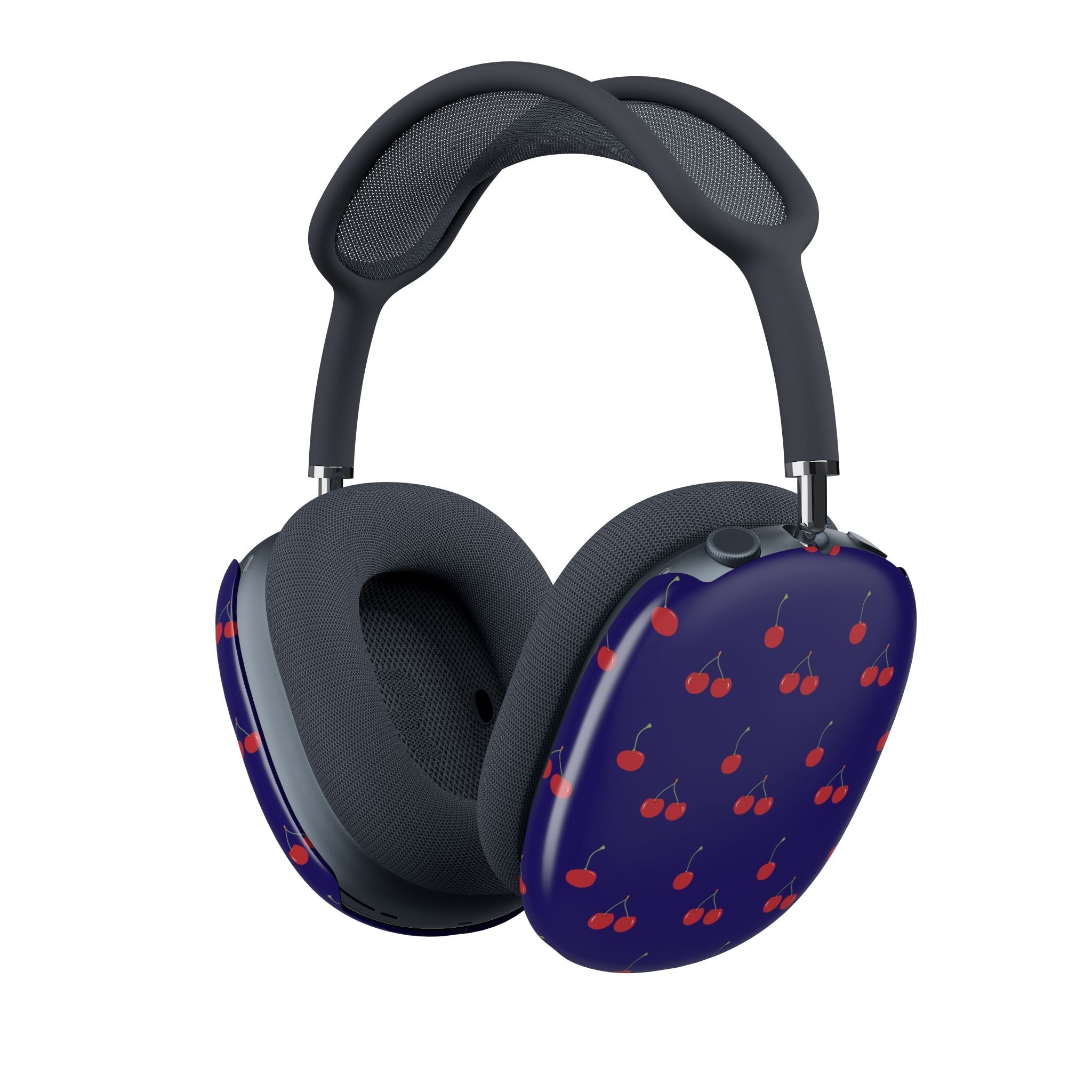 Navy AirPods Max ear pad covers with red cherries pattern