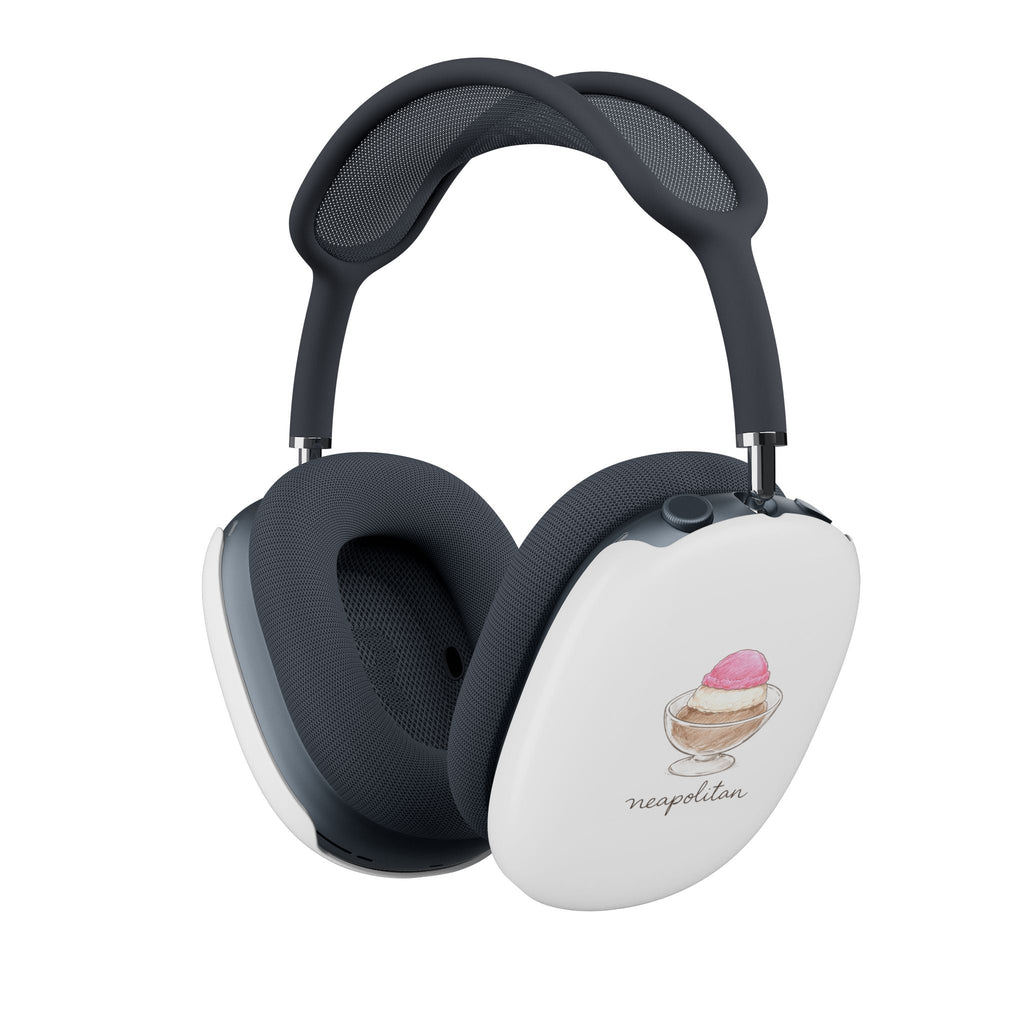 White AirPods Max case cover set with pink dessert logo on front face