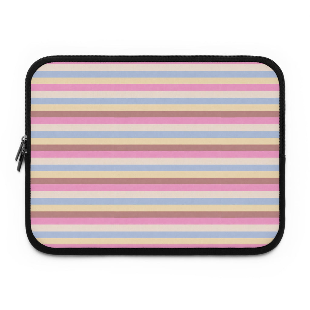 Striped neoprene device sleeve with black border and full black zipper