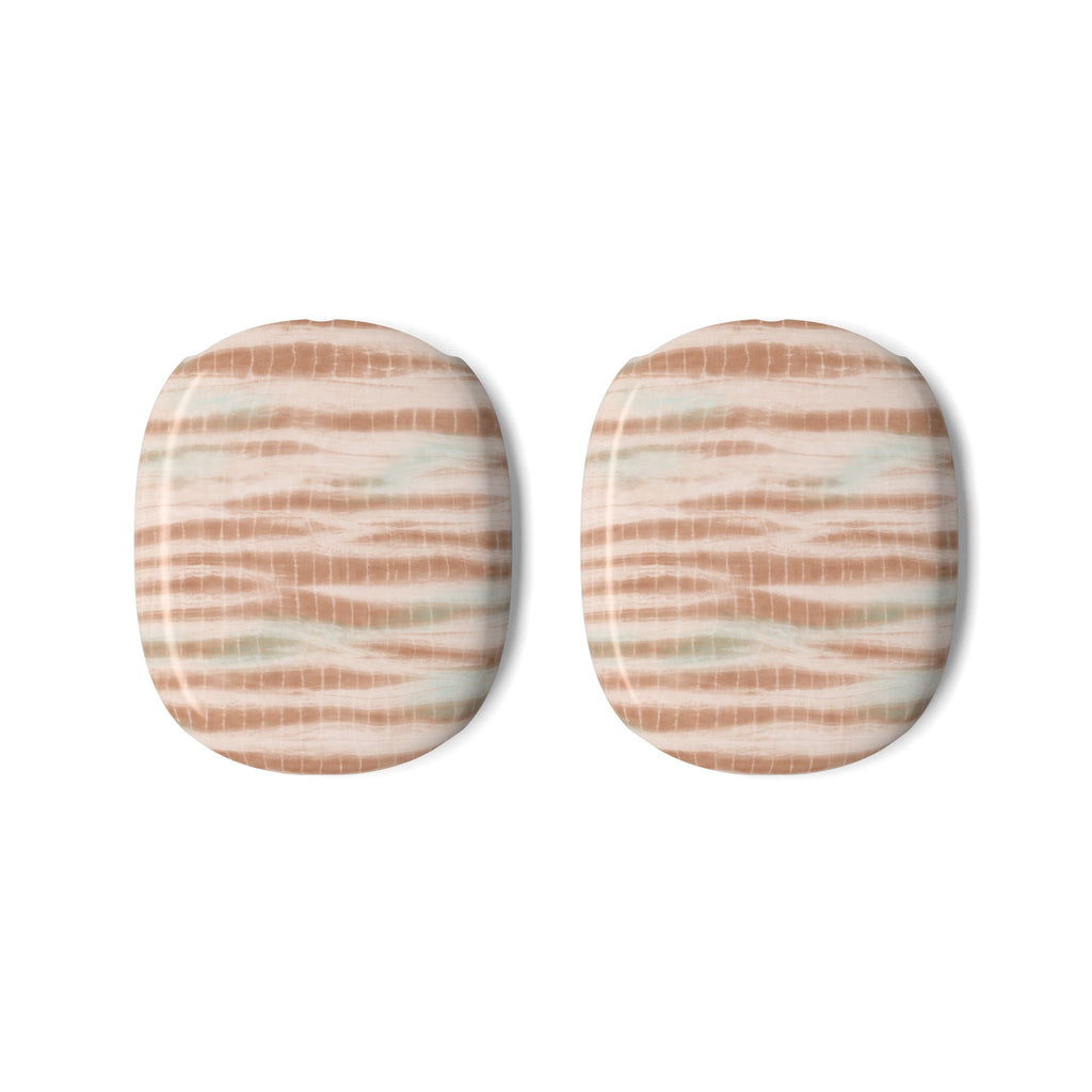 Pair of AirPods Max ear cup covers, tan and white striped oval pads