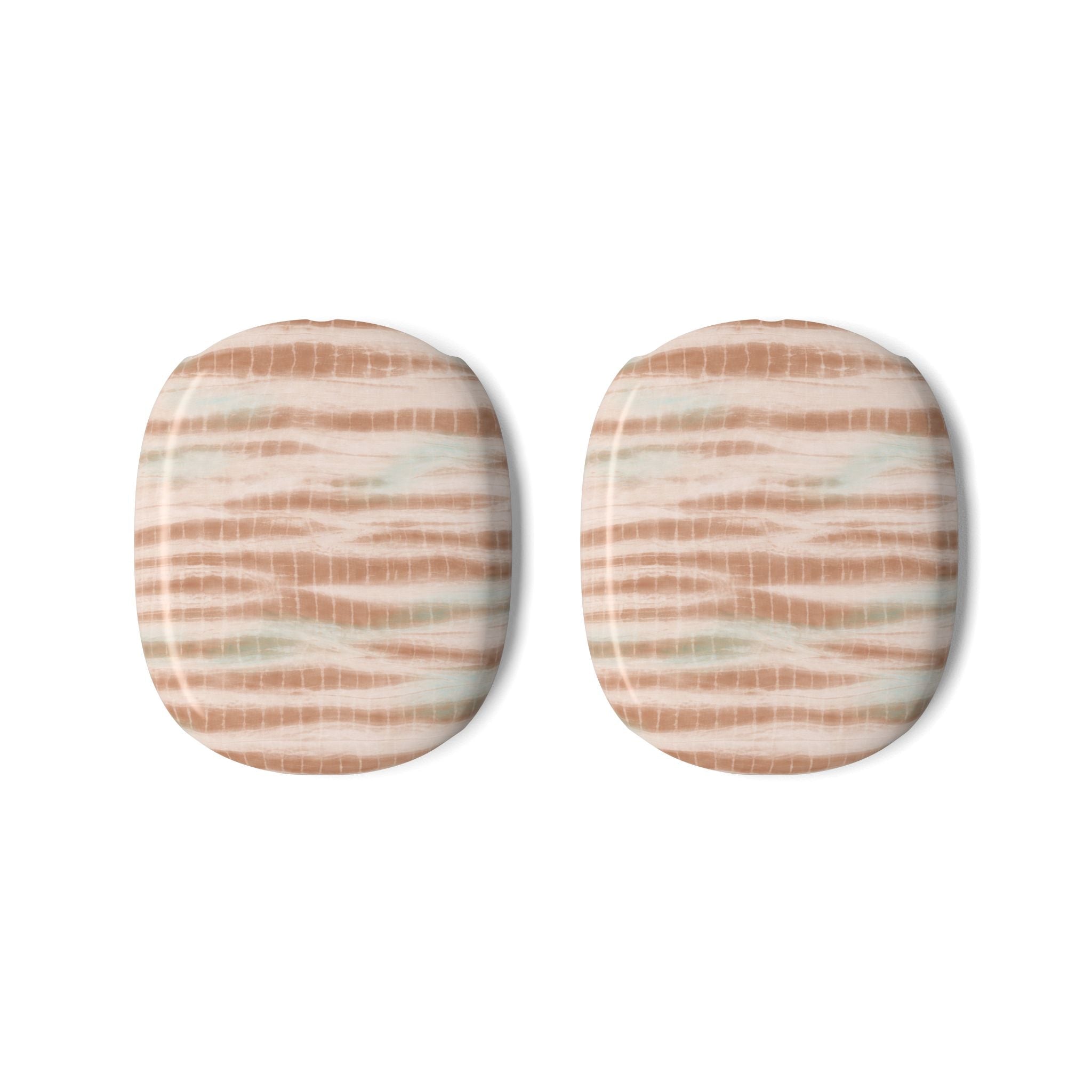 Pair of AirPods Max ear cup covers, tan and white striped oval pads