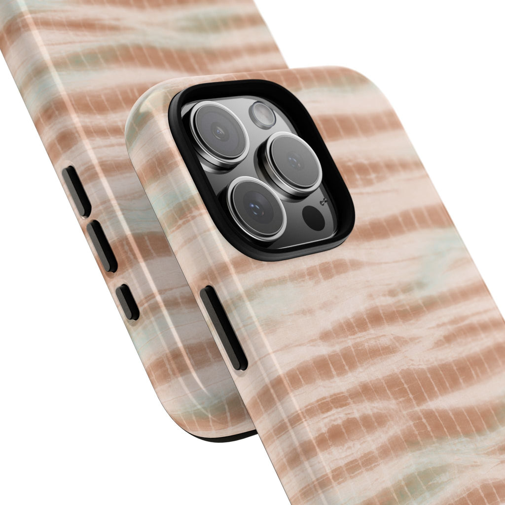 Neutral coastal wash phone case in beige tones with side button openings and camera cutout