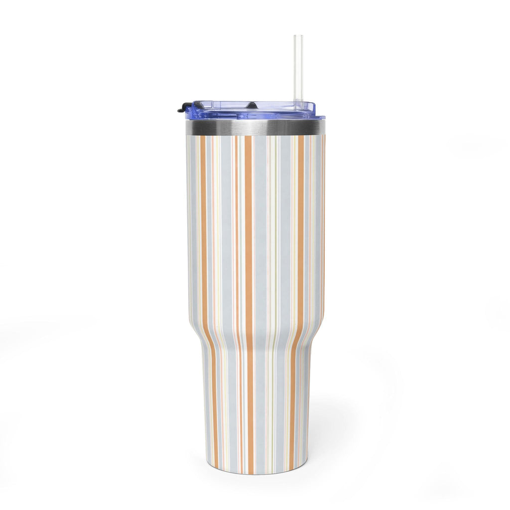 40oz stainless steel tumbler with straw lid, vertical oat-milk stripes pattern