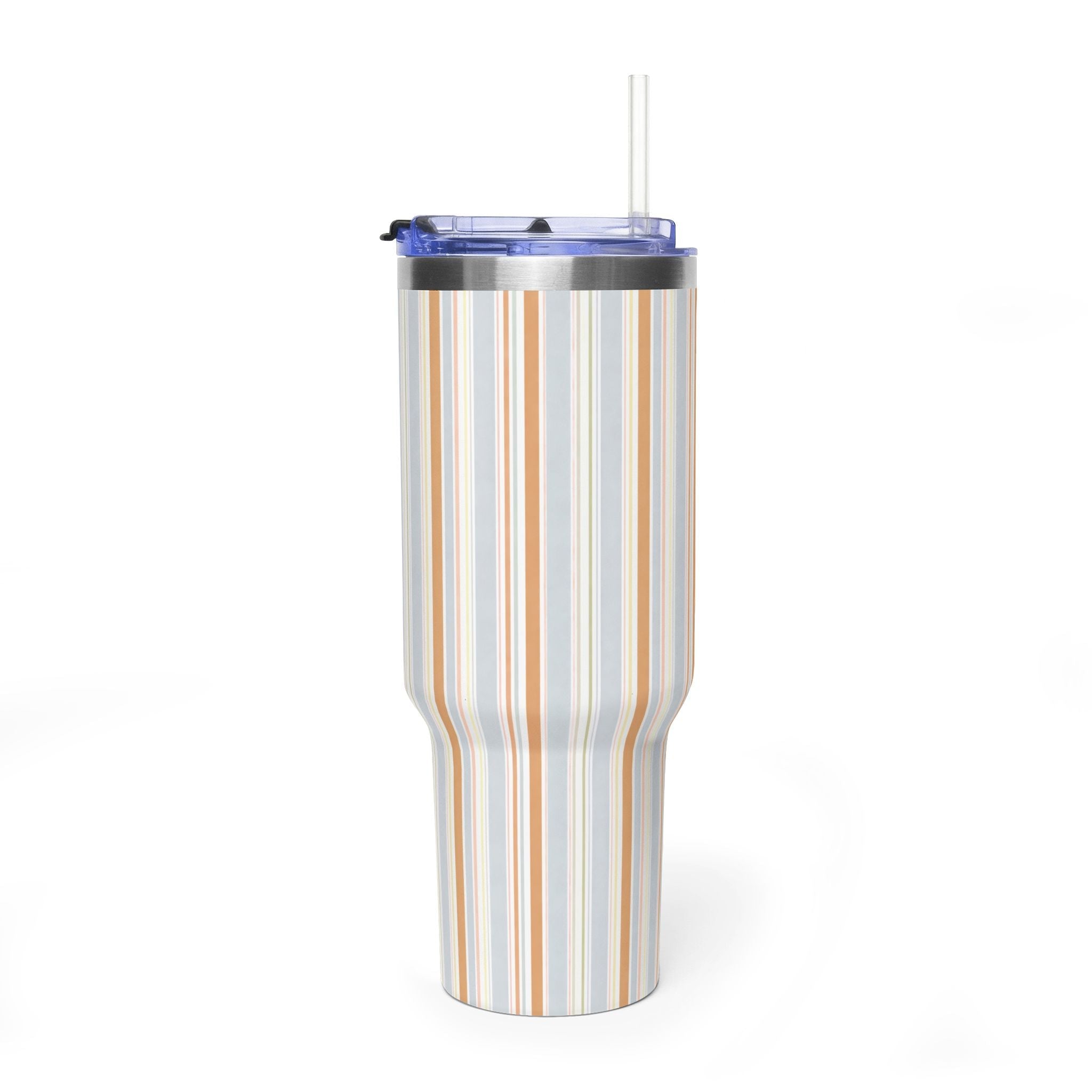 40oz stainless steel tumbler with straw lid, vertical oat-milk stripes pattern