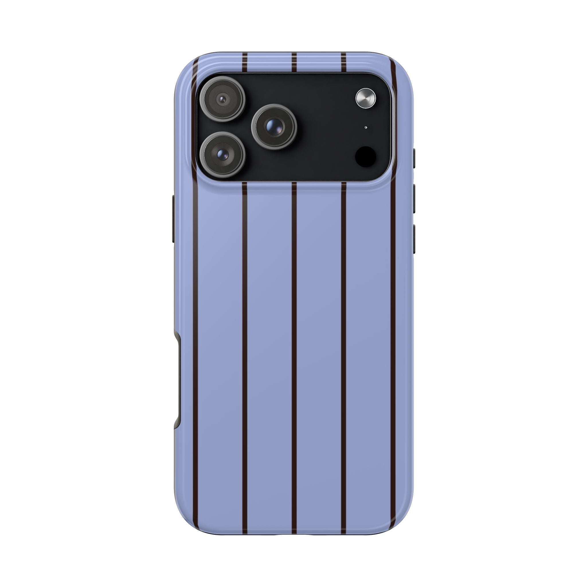 Light blue phone case with minimalist vertical stripes and camera cutouts