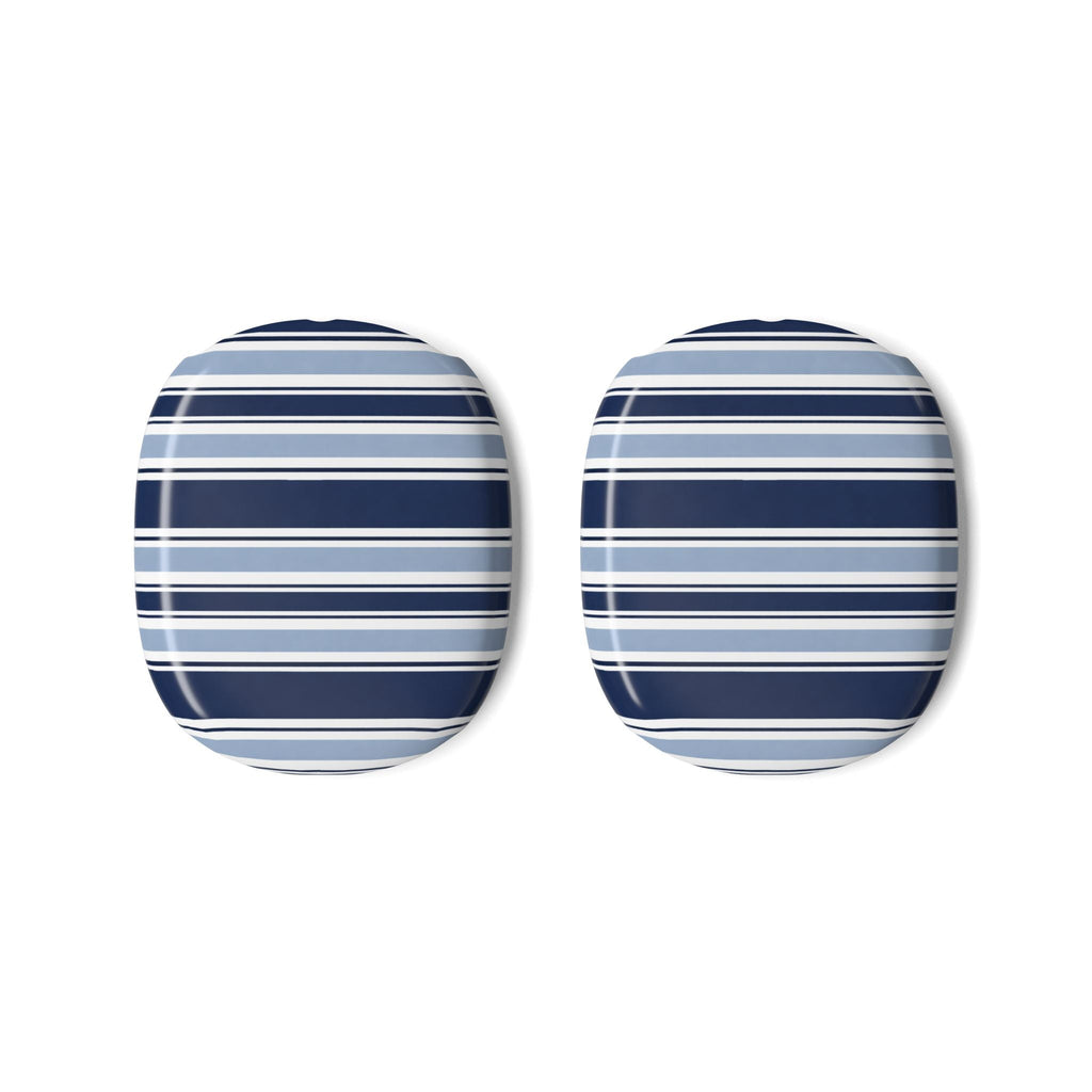 AirPods Max ear pad covers, navy and light-blue striped oval pair