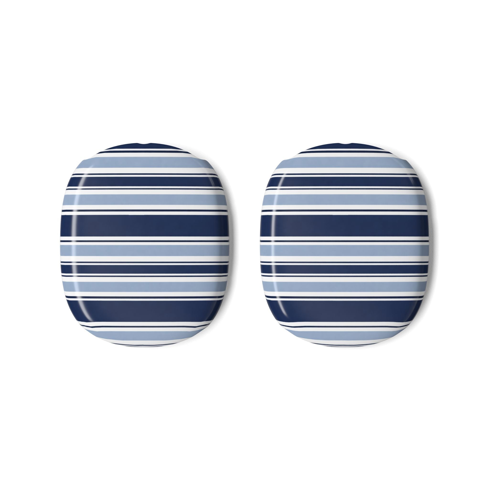 AirPods Max ear pad covers, navy and light-blue striped oval pair