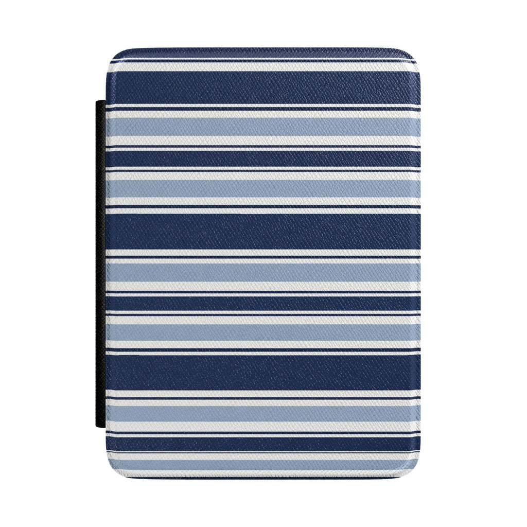 Kindle hardcover case with navy and light-blue horizontal stripes