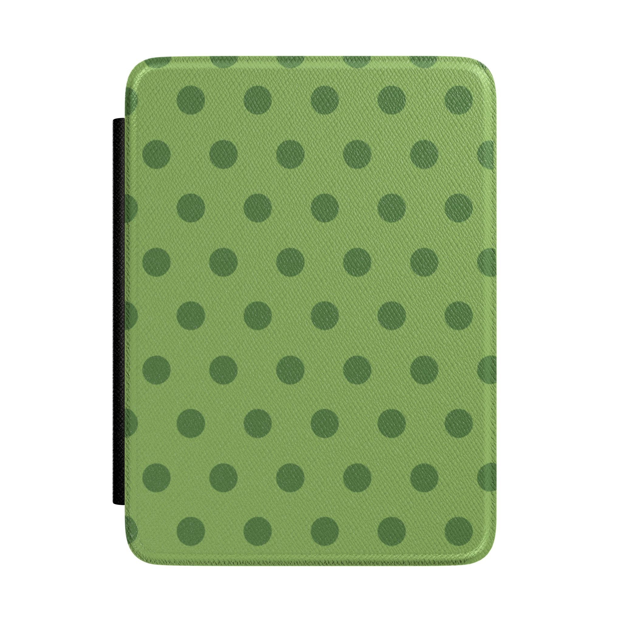 Olive polka dot hardcover Kindle case with black side strap