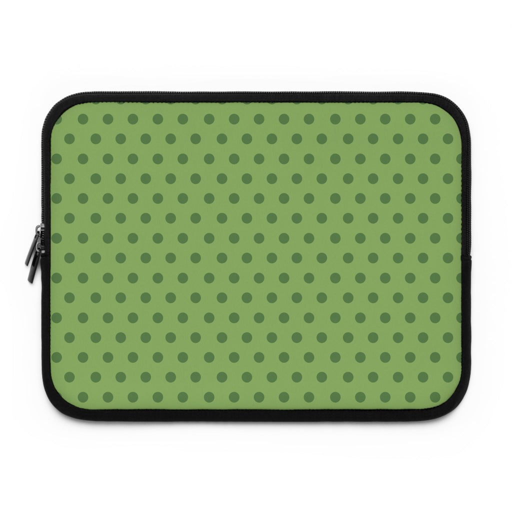 Olive polka dot neoprene tablet sleeve with black zip border