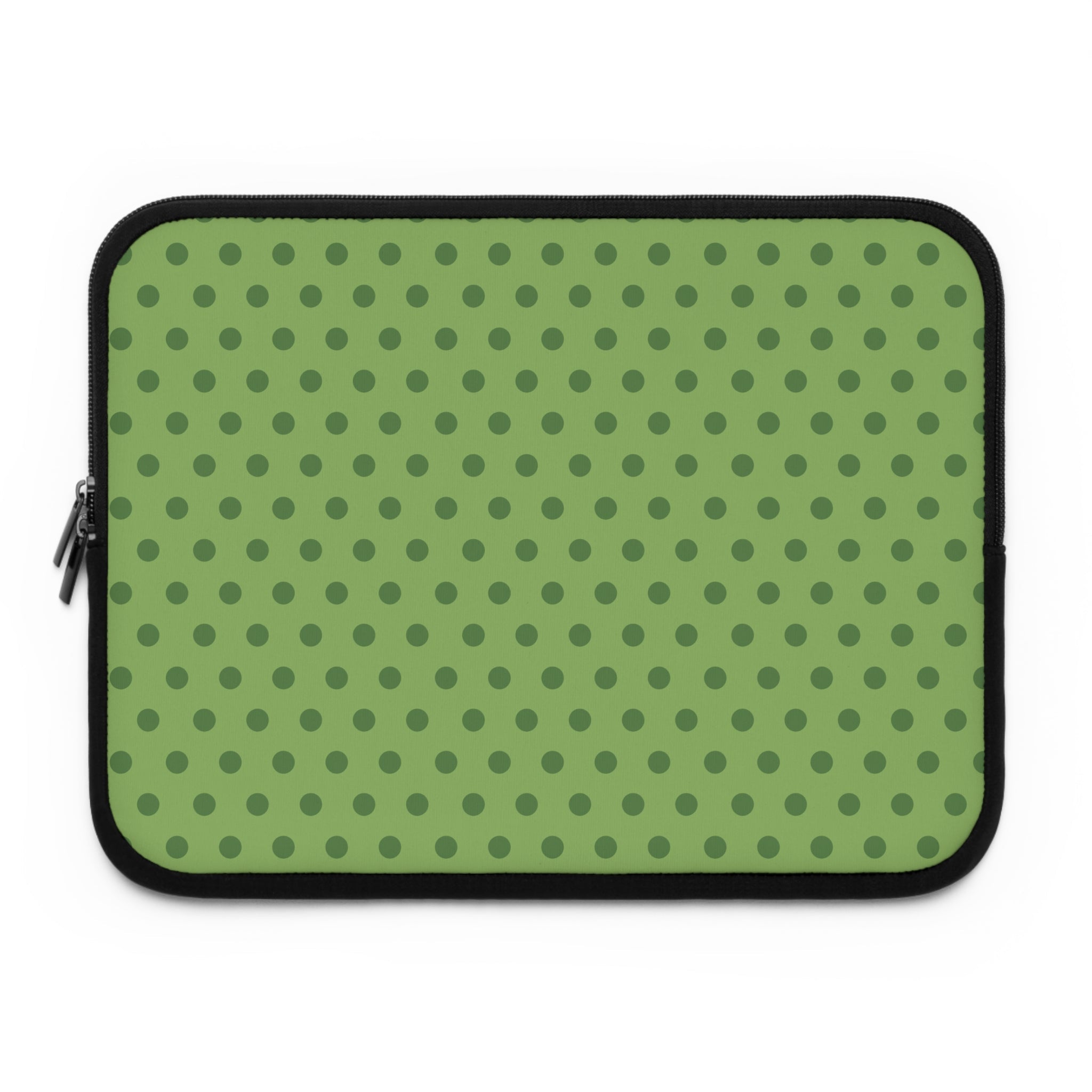 Olive polka dot neoprene tablet sleeve with black zip border