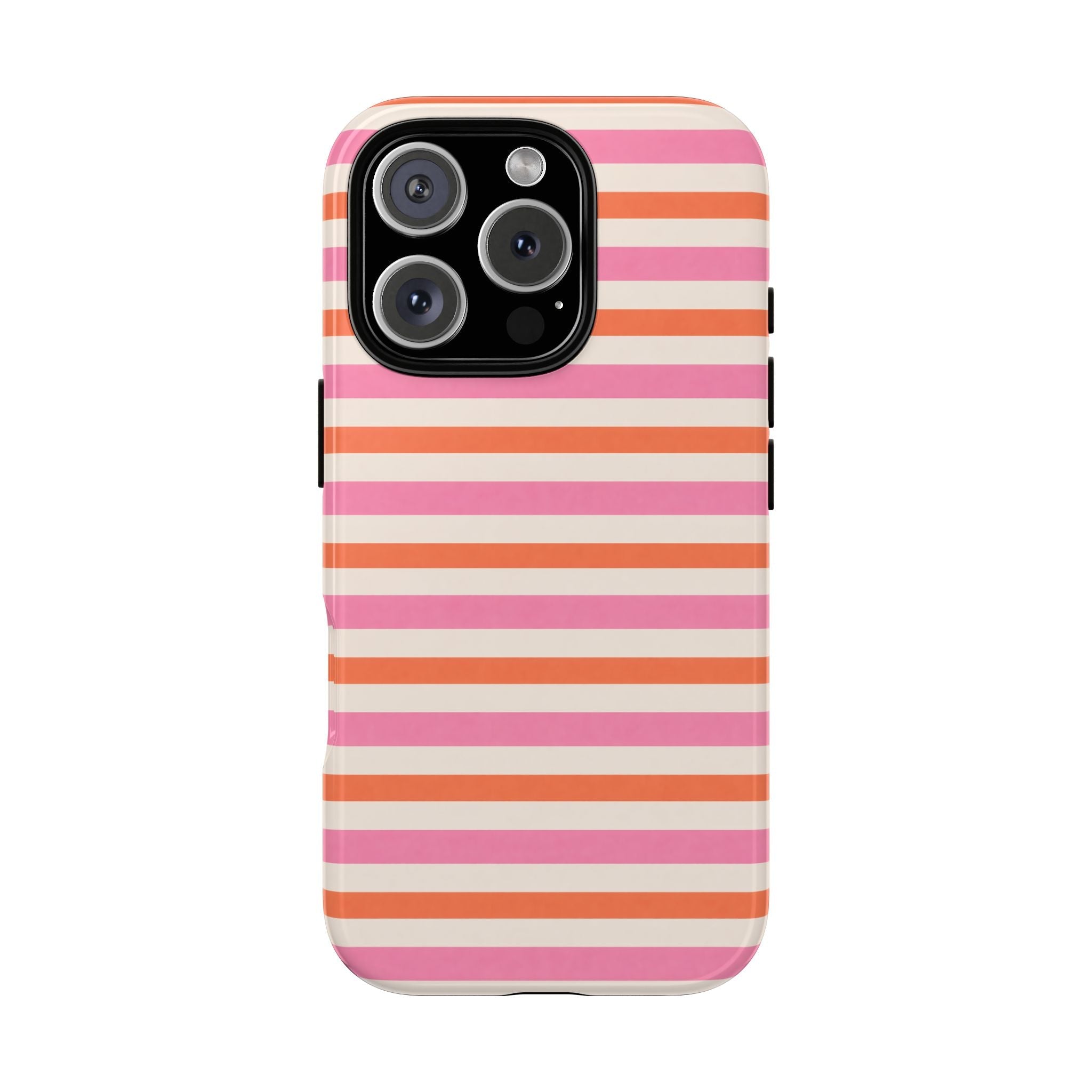 Orange sherbet striped phone case, front view with raised camera cutout