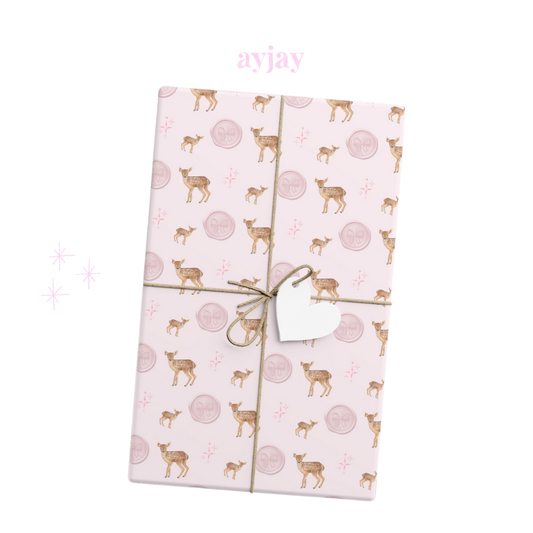 PINK CHRISTMAS DEER BOW WRAPPING PAPER ROLL