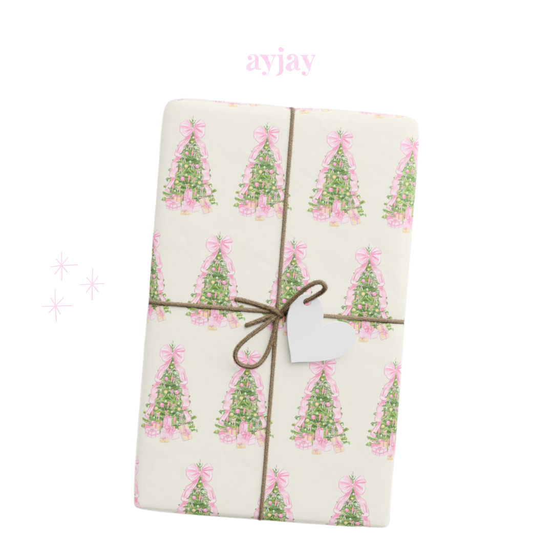 PINK BOW CHRISTMAS TREE WRAPPING PAPER ROLL